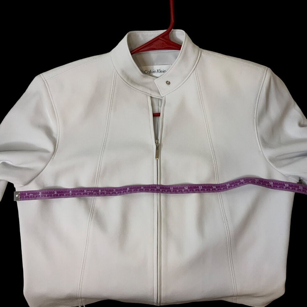 Calvin Klein Cream white Cropped Suit Jacket zipper down front women’s size 8 - Picture 5 of 11